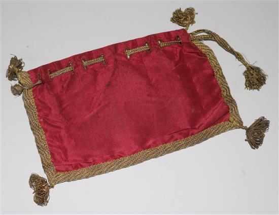 An 18th century purse, reputedly used at the Coronation of George III